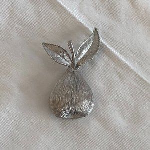 Really Fantastic Emmons Vintage Pear Brooch Brushed Silver Tone Metal